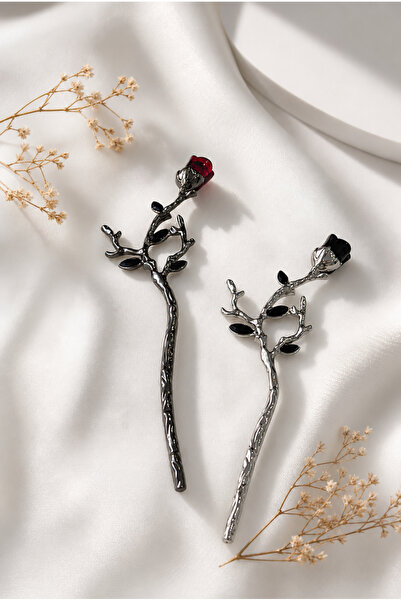 Cinderella Accessories 2'li Gothic Siyah Kırmızı Gül Metal Topuz Saç Tokası 1...