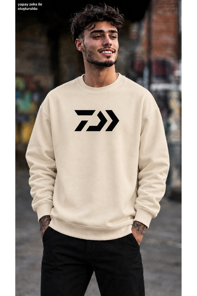 caddekombin Men's Geometric Daiwa Style Logo Printed Crew Neck Casual Regular...