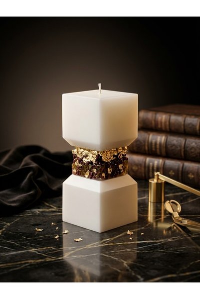 Mini Kaide Vanilya Kokulu Soya Wax Mum 4*4*12 cm Küp Altın Varaklı El Yapımı Dekoratif Obje Kristal Cam Taş Beton Taştozu Silindir Blok Kütük Kandil Şamdan Parafin Epoksi Reçine Tealight Mumluk