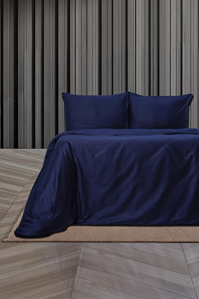 ALIS HOME 100% Cotton Navy Blue Satin Duvet Cover Set Double Size