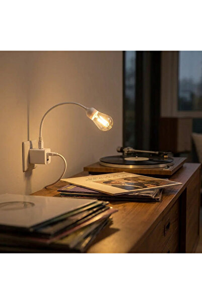 Powermaster USB LED Gece Lambası, Esnek Gövdeli Edison Ampul Tasarımı, Plak Çalar ve Ses Sistemi Köşeleri İçin