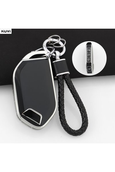 Choice غطاء مفتاح سيارة أسود من مادة TPU مع سلسلة، طقم من قطعتين، لسيارات كيا...