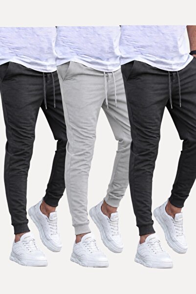 SURMARİ Set of 3 Unisex Regular Fit Ribbed Leggings in Black, Gray, Navy Blue...