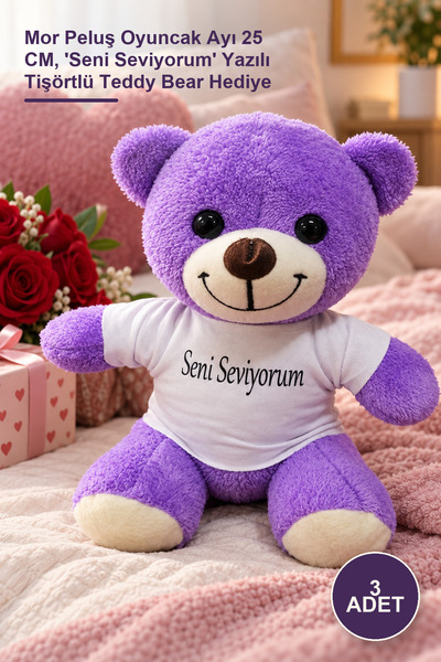 Yenilig 3 Plush Teddy Bears – Purple Plush Teddy Bear 25 Cm, Teddy Bear Gift ...