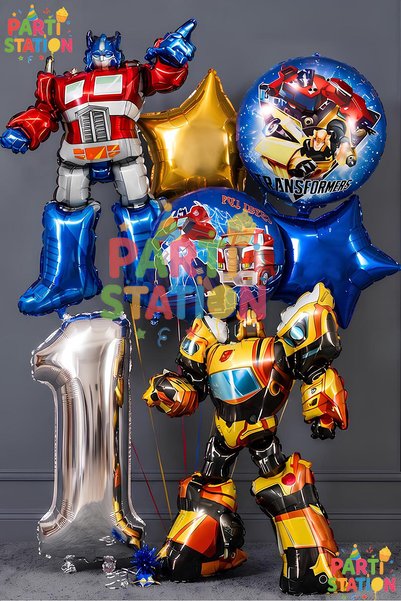 Parti Station Transformers Bumblebee & Optimus Prime Balloon Set 1 Year Old -...