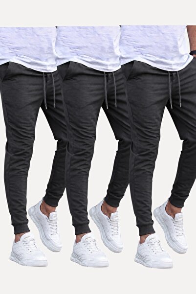 SURMARİ Set of 3 Unisex Regular Fit Ribbed Leggings in Black, Gray, Navy Blue...