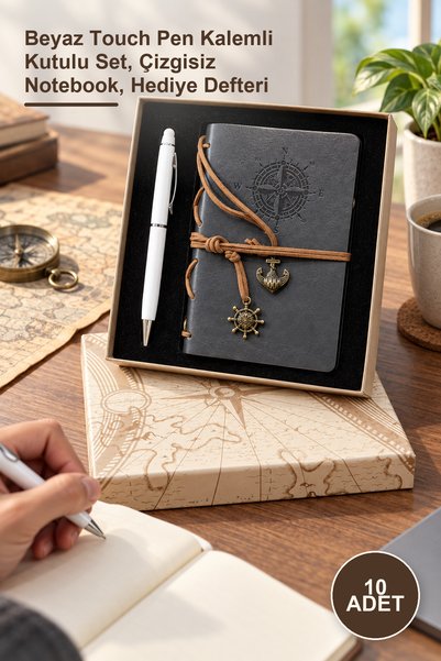 Yenilig 10 pieces grey leather notebook - white touch pen boxed set, unlined ...