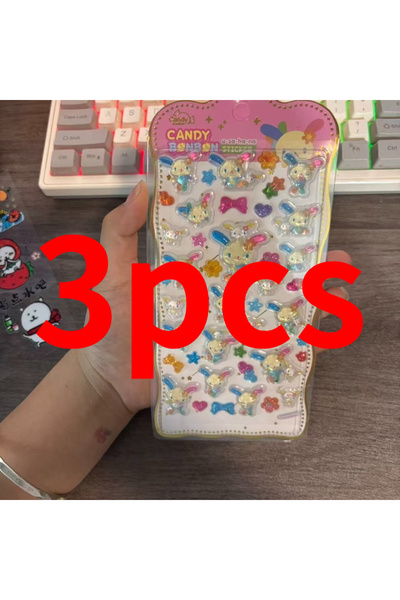 BANDAI 3 قطع من الملصقات والديكورات ثلاثية الأبعاد على شكل أرنب صغير لطيف بأس...