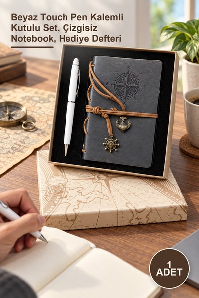 Yenilig 1 piece grey leather notebook - white touch pen boxed set, unlined no...