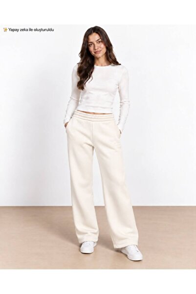 EMMODA Women's 3-Thread Wide Leg Sweatpants - High Waist Loose Knitted Sweatp...