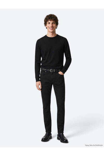 Kip Pantaloni negri din amestec de bumbac sport slim fit