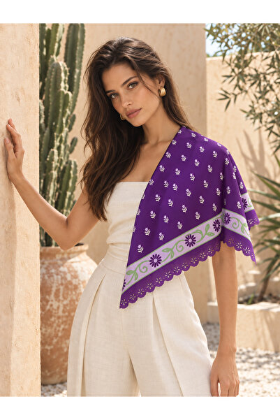 tarzınısec Alege-ți stilul Purple Daisy Frame Patterned Lace Cutwork Scarf / ...