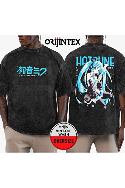 orijintex Hatsune Miku Front and Back Printed Unisex Washable Oversize Vintag...