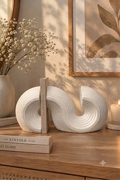 Lina Living El Yapımı Modern Dalgalı Tasarım Krem Seramik Obje Minimalist Tar...