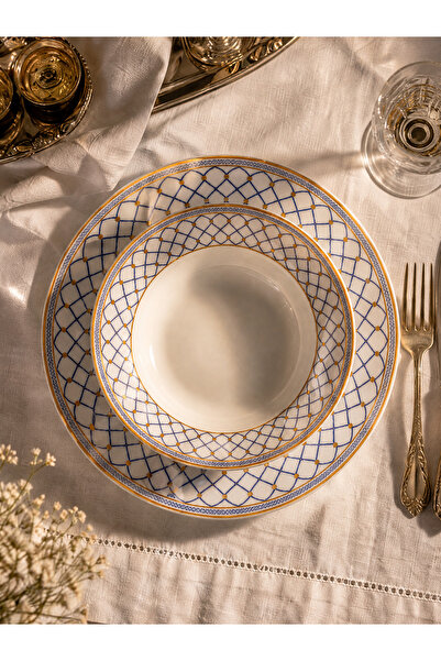 Generic Brand 18-Piece Opal Dinnerware Set, Selina Blue Model, 6 Flat Plates ...