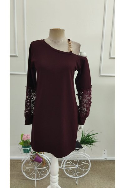 Generic Brand Women's long sleeve one shoulder chain detail short modal dress