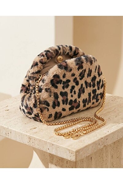 SHINELUC LUCIA Peluş Leopar Desenli Kadın Çanta Yumuşak Dokulu Omuz ve Clutch...