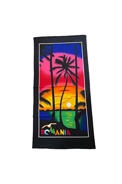 odjas Prosop plaja Rainbow, 100 x 180 cm, microfibra, model peisaj cu palmieri