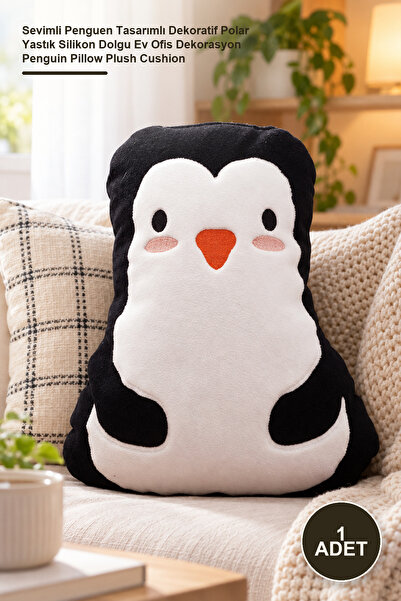 Yenilig 1 Piece Penguin Pillow – Decorative Fleece Pillow with Cute Penguin D...