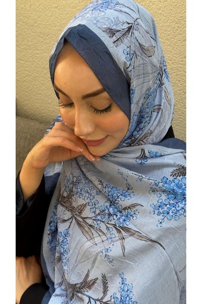 Firuze scarf Blue Zeyna Pattern Bamboo Knitted Shawl