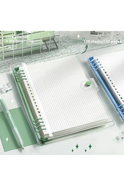 Choice green Diary A5 Transparent Soft Cover Loose Leaf Checkered Book School...