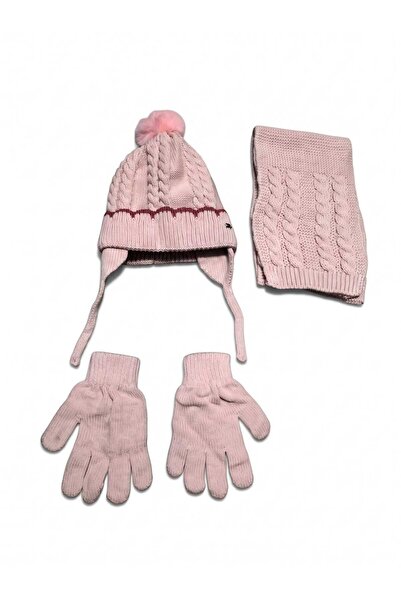 Aware Time Kitti 4-8 Years Old Girls' Lined Scarf, Beanie, Gloves 3-Piece Set