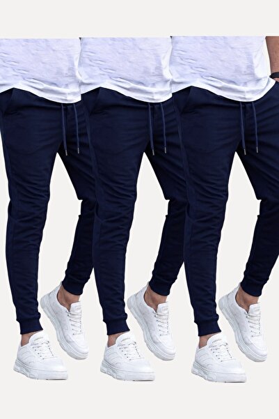 SURMARİ Set of 3 Unisex Regular Fit Ribbed Leggings in Black, Gray, Navy Blue...