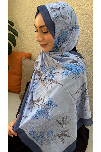Firuze scarf Blue Zeyna Pattern Bamboo Knitted Shawl