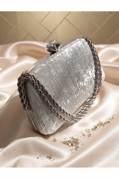 Gogoey Glittery Twisted Chain Portfolio Special Wedding Engagement Clutch Evening Dress Women's Bag Silver