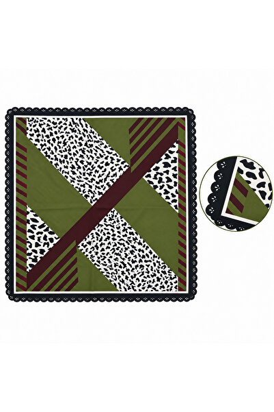 tarzınısec Choose Your Style Khaki Leopard Crossing Patterned Lace Embroidery Cut Scarf / Bandana 70 X 70 cm