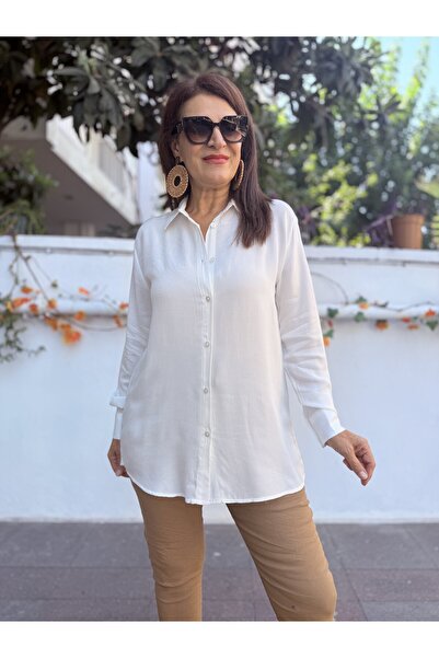 DenizEge Viscose Shirt with Ribbed Back Ecru