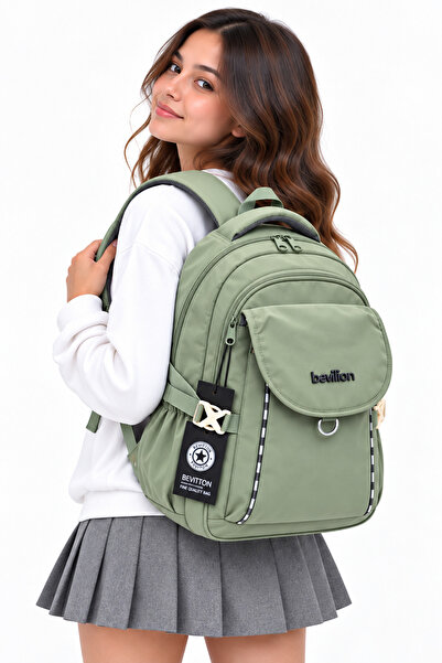 Harmela Water Resistant Fabric Daily Lightweight School Backpack 2602 Khaki