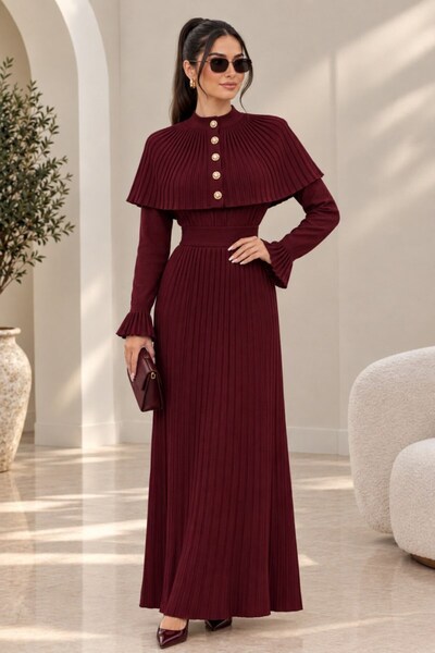msm fashion Rochie de damă, tricotată, lungă, elegantă, cu mâneci lungi, deco...