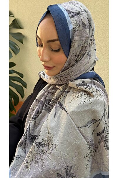 Firuze scarf Dark Blue Zeyna Pattern Bamboo Knitted Shawl