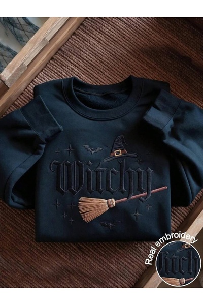 MITHRAS OUTDOORS Unisex Navy Blue Witchy Printed Crew Neck Sweatshirt Printed...