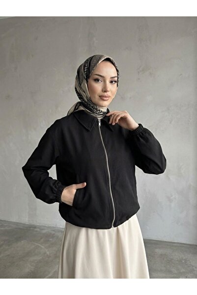 Lunsera Store معطف ترنش بتفاصيل سحاب من فلوتا - أسود
