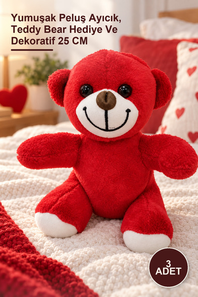 Yenilig 3 Pieces of Cute Red Plush Teddy Bears – Soft Plush Teddy Bears, Tedd...