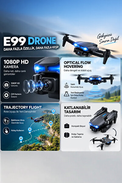 Chermik E99 HD Çift Kameralı Katlanabilir Drone 1080P WiFi APP Kontrollü FPV Uzaktan Kumandalı