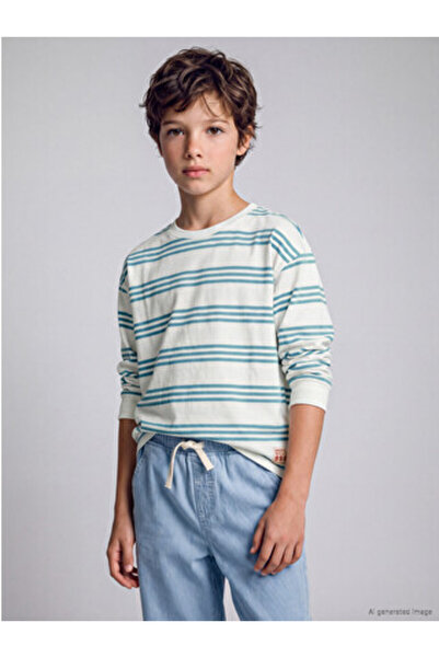 LC Waikiki Ecru Striped Boy's T-Shirt