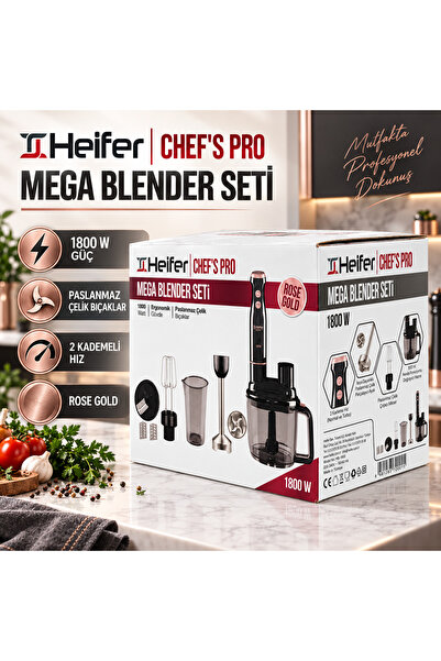 Heifer Chef’s Pro Mega Blender Seti 1800 W Rose Gold Rende Doğrama ve Çırpma