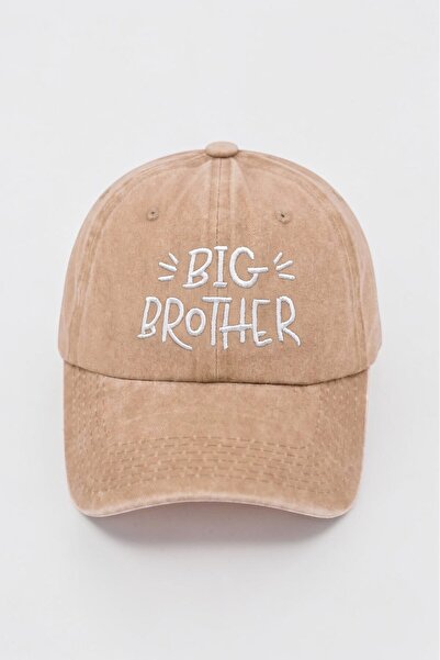 ŞapkaMania Beige Big Brother Embroidered Washable Vintage Men's Hat Ages 8+