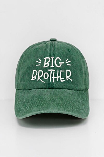 ŞapkaMania Dark Green Big Brother Embroidered Washable Vintage Men's Hat Ages 8+