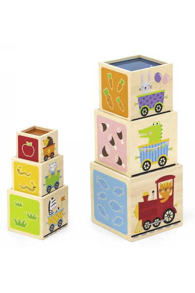 Viga Set Montessori Senso cu blocuri de sortare piramidală din lemn