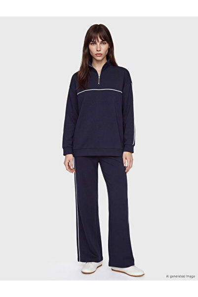LC Waikiki Ozmarka New Season Navy Blue Stripe Detailed Soft Touch Women's Sw...