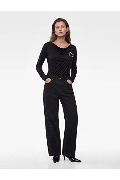 Koton Draped Slim Fit Degaje Collar Long Sleeve Snap Fastener Body with Metal...