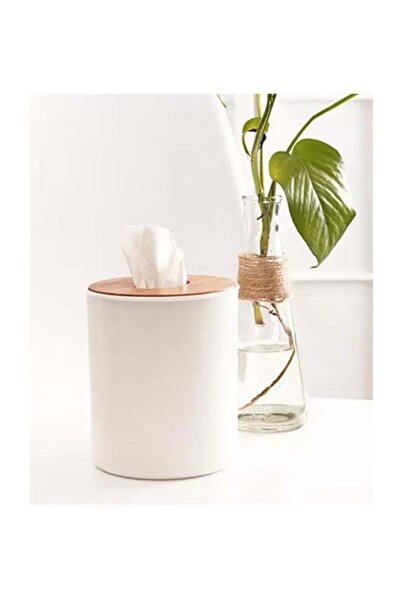 Generic 1 piece Plastic Circle Shape Facial Tissue Box With Bamboo Cover Whit...
