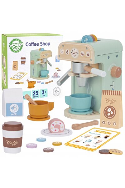 woopie Aparat de cafea din lemn 25 el. Set de barista pentru copii cu accesorii