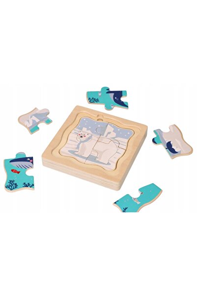 adam toys Puzzle Animale arctice 5 în 1 focă bufniță vulpe urs din lemn strat...