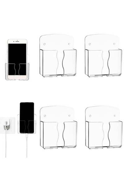 Generic 4 Pcs Wall Mounted Phone Holder with Charging Hole Acrylic Remote Con...