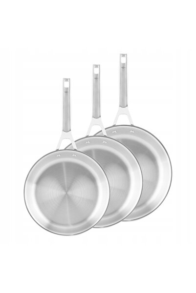 FLORINA Set de 3 tigăi Lucida 20 24 28cm din oțel inoxidabil pentru inducție